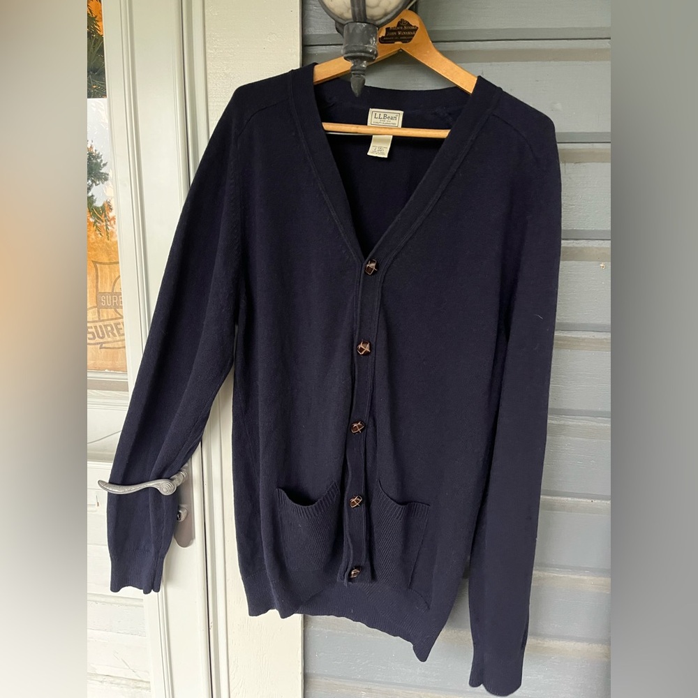 LL Bean VTG Mens 100% Lambswool Grandpa Button Front Cardigan Size L tall